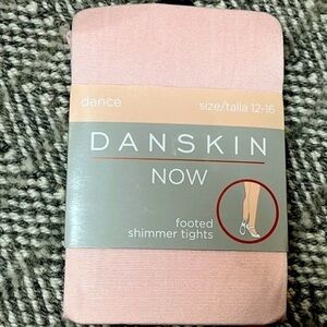 New Danskin Now pink shimmer footed dance tights size 12-16‎